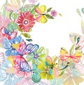 Watercolor beautiful floral design with butterflies Royalty Free Stock Photo