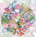 Watercolor beautiful floral design with butterflies Royalty Free Stock Photo