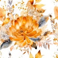 Watercolor beautiful golden flowers seamless pattern. Dirty watercolor vector background. Hand drawn painted yellow flowers, Royalty Free Stock Photo