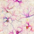 Watercolor beautiful magnolia flowers seamless pattern linen background