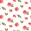 Watercolor beautiful tiny seamless pink rose and peony flower pattern. Endless print for textile, clothes, fashion