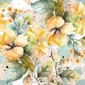 Watercolor beautiful yellow chinese roses seamless pattern. Dirty watercolor romantic background. Hand drawn paint blossom flowers Royalty Free Stock Photo