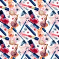 Watercolor beauty seamless pattern. Fashionable design