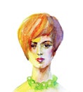 Watercolor portrait of beautiful woman Royalty Free Stock Photo