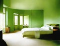 Watercolor of A bedroom with green decor at
