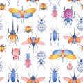 Watercolor beetle pattern Royalty Free Stock Photo