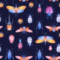 Watercolor beetle pattern Royalty Free Stock Photo