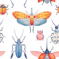 Watercolor beetle pattern Royalty Free Stock Photo