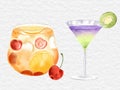 watercolor beverage and drink element collection set