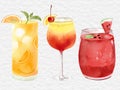 watercolor beverage and drink element collection set cocktail, watermelon juice