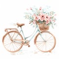 Watercolor illustration Bicycle with a basket of flowers ai art
