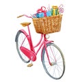 Watercolor bike with presents