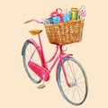 Watercolor bike with presents