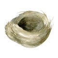 Watercolor bird empty nest illustration. Hand drawn element for Ester holiday , spring festival design. Isolated clip