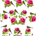 Watercolor birds and flowers pattern