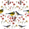 Watercolor birds pattern