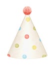 Watercolor birthday cone with colorful polka dots pattern