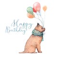 Watercolor birthday dog