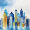 Watercolor of Bitcoin logos as concept of rich modern city