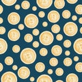 Watercolor bitcoin sign pattern. Virtual money concept. Illustration for design, print or background
