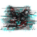 Watercolor black cat illustration with glitch effect on white background