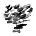 Watercolor black and grey strokes with brush texture on white background, minimalistic monochrome illustration