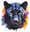 Watercolor black panther mascot portrait colorful painting. Realistic wild animal illustration on white background Royalty Free Stock Photo