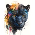 Watercolor black panther portrait, colorful painting. Realistic wild animal illustration. Created with Generative AI technology Royalty Free Stock Photo