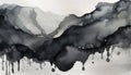 Watercolor black stain, on textured paper background. Royalty Free Stock Photo