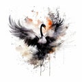 Watercolor black swan. Illustration AI Generative Royalty Free Stock Photo