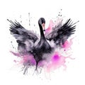 Watercolor black swan. Illustration AI Generative Royalty Free Stock Photo