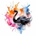 Watercolor black swan. Illustration AI Generative Royalty Free Stock Photo