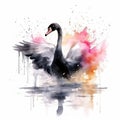 Watercolor black swan. Illustration AI Generative Royalty Free Stock Photo