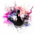 Watercolor black swan. Illustration AI Generative Royalty Free Stock Photo