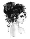 Watercolor black and white woman portrait Royalty Free Stock Photo