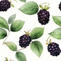 Watercolor Blackberry Seamless Pattern Beautiful Wallpaper