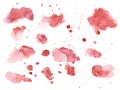 Watercolor bloody red splashes texture background. Hand drawn blood blots drawing vector art. Royalty Free Stock Photo