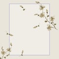 Watercolor blossoming spring branch with brige flowers in violet frame on a gray background. Floral decoration. Birthday card