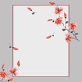 Watercolor blossoming spring branch with red flowers on a gray background. Floral decoration. Birthday card - 2