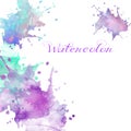 Watercolor blot blue violet background, spots and splashes