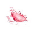 Watercolor blot of red with splashes and stains. Drawn by hand