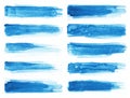 Watercolor. Blue abstract painted ink strokes set on watercolor paper. Ink strokes. Flat kind brush stroke. Royalty Free Stock Photo