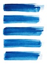 Watercolor. Blue abstract painted ink strokes set on watercolor paper. Ink strokes. Flat kind brush stroke. Royalty Free Stock Photo