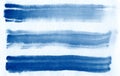 Watercolor. Blue abstract painted ink strokes set on watercolor paper. Ink strokes. Flat kind brush stroke. Royalty Free Stock Photo