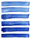 Watercolor. Blue abstract painted ink strokes set on watercolor paper. Ink strokes. Flat kind brush stroke. Royalty Free Stock Photo