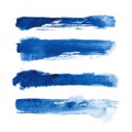 Watercolor. Blue abstract painted ink strokes set on watercolor paper. Ink strokes. Flat kind brush stroke. Royalty Free Stock Photo