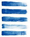 Watercolor. Blue abstract painted ink strokes set on watercolor paper. Ink strokes. Flat kind brush stroke. Royalty Free Stock Photo