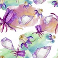 Watercolor blue aquilegia flower. Floral botanical flower. Seamless background pattern.