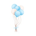 Watercolor blue balloons bunches illustration.Birthday party decoration