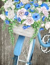 Watercolor blue bicycle and flower basket